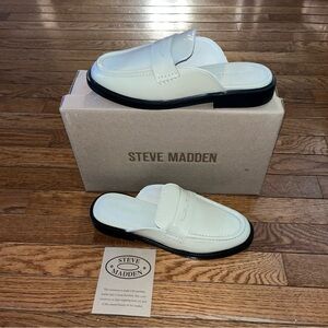 Steve Madden Mulberry Mules Bone White Leather Women’s Size 10 Penny Strap